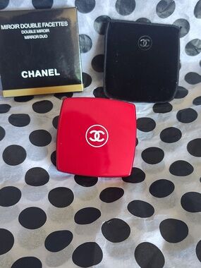 CHANEL Red Compact Mirror with Black Pouch